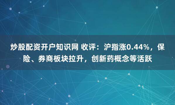 炒股配资开户知识网 收评：沪指涨0.44%，保险、券商板块拉升，创新药概念等活跃